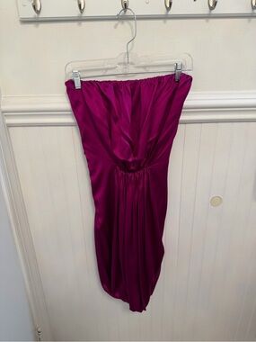 Miguelina Strapless Satin Dress in Magenta